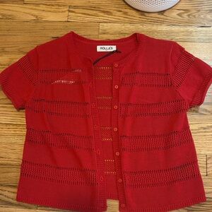 Rolla's Vibrant Red Open-Knit Cardigan
